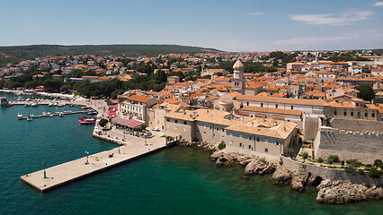 Image showing Aerial view of mediterranean coastal old town Krk, Island Krk, Croatia, EU