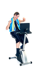 Image showing Young boy doing fitness and studying