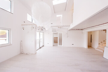 Image showing Interior of empty stylish modern open space two level apartment