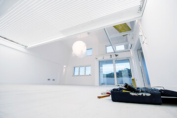 Image showing Interior of empty stylish modern open space two level apartment