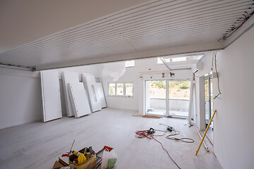 Image showing Interior doors stacked in a new apartment