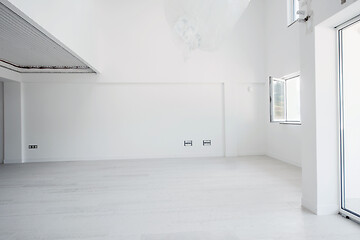 Image showing Interior of empty stylish modern open space two level apartment