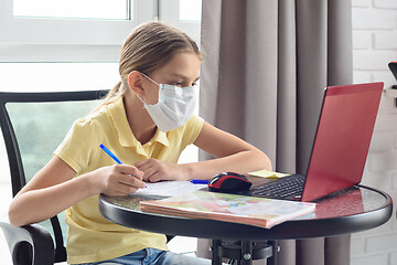 Image showing Girl at home studying online during quarantine