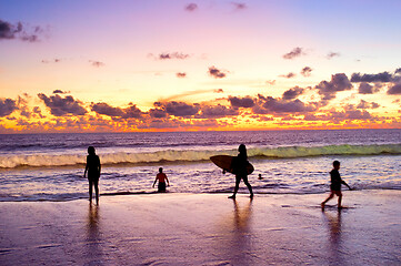 Image showing People at the beach, silhouette