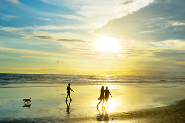 Image showing People walking at ocean beach