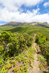 Image showing volcano Taranaki covered in clouds, New Zealand 