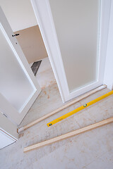 Image showing double glass door with white wooden frame