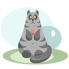 Image showing Cute grey cat with a pink heart