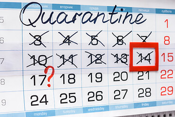 Image showing The question mark is drawn on Monday on the calendar, the previous week is crossed out due to the ongoing quarantine.