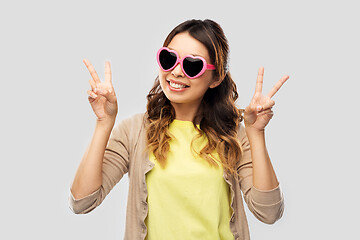 Image showing asian woman in heart-shaped sunglasses