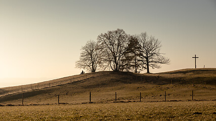 Image showing Hill with cross near Weilheim Bavaria Germany