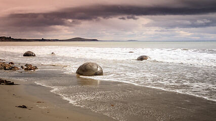 Image showing boulders at the beach of Moeraki New Zealand