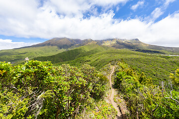 Image showing volcano Taranaki covered in clouds, New Zealand 