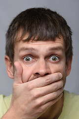 Image showing Close-up portrait of a man of European appearance, depicting a fright