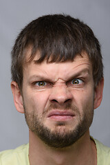 Image showing Close-up portrait of a man funny frowning eyebrow of European appearance