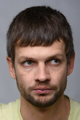 Image showing Portrait of a pensive man of European appearance looking away, close-up