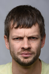 Image showing Closeup portrait of an anxious man of European appearance