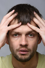 Image showing Close-up portrait of a sick man of European appearance