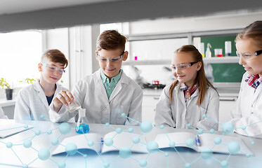 Image showing kids with test tube studying chemistry at school