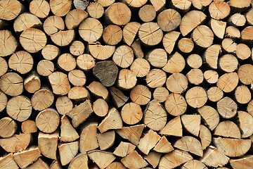 Image showing Firewood pile stacked chopped wood trunks