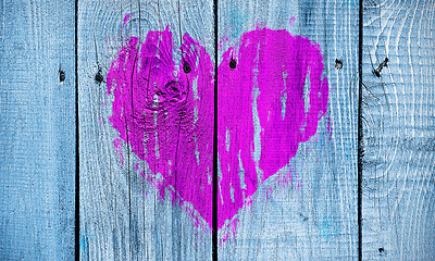 Image showing Abstract heart painted on a wooden wall 