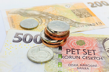 Image showing Czech money, banknotes and coins