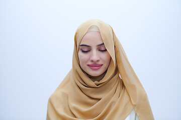 Image showing portrait of beautiful muslim woman isolated on white