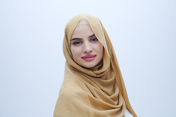 Image showing portrait of beautiful muslim woman isolated on white