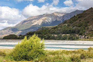 Image showing riverbed landscape scenery Arthur\'s pass in south New Zealand