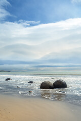 Image showing boulders at the beach of Moeraki New Zealand