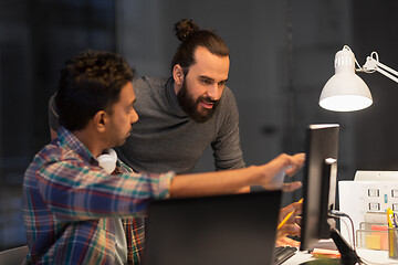 Image showing creative team with computer working late at office