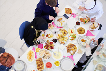 Image showing muslim family having a Ramadan feast top view