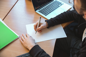 Image showing Caucasian entrepreneur, businessman, manager working concentrated in office