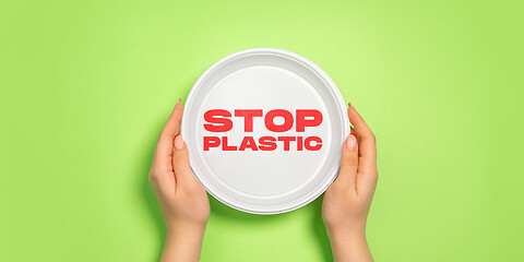 Image showing Eco-friendly life - polymers, plastics things that can be replaced by organic analogues. Stop plastic.