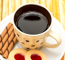 Image showing Relaxing Cookies Coffee Indicates Refreshment Crackers And Bicky 