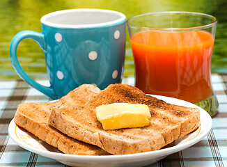 Image showing Outdoor Breakfast Toast Showing Meal Time And Breaks 