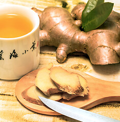 Image showing Fresh Ginger Tea Represents Spices Refresh And Beverages 