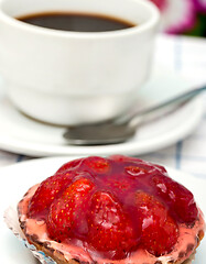 Image showing Coffee And Tart Means Fruit Pie And Fresh