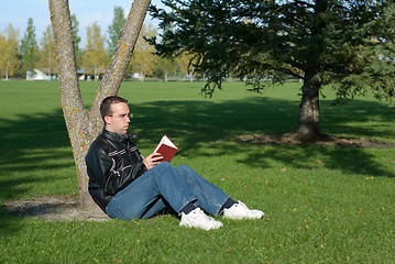 Image showing Man Reading By A Tree