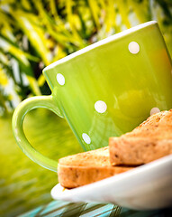 Image showing Outdoor Breakfast Toast Represents Meal Time And Beverage 