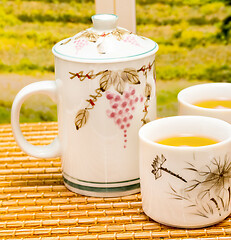 Image showing Green Tea Break Represents Beverage Refreshing And Refreshment 