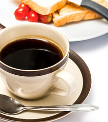 Image showing Breakfast Black Coffee Represents Morning Meal And Beverage 