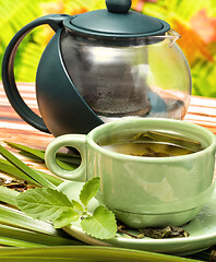 Image showing Mint Green Tea Indicates Refreshes Beverage And Spearmint 
