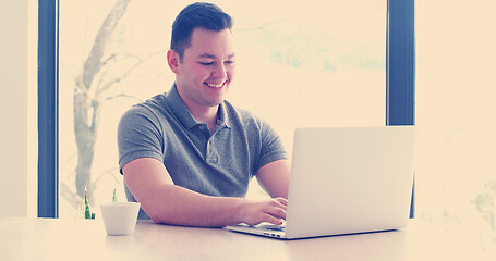 Image showing businessman working using a laptop in startup office