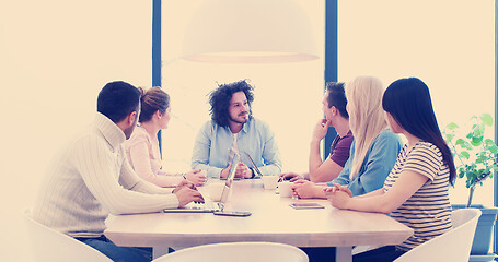 Image showing Startup Business Team At A Meeting at modern office building