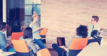 Image showing Startup Business Team At A Meeting at modern office building