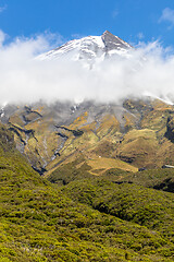 Image showing volcano Taranaki covered in clouds, New Zealand 