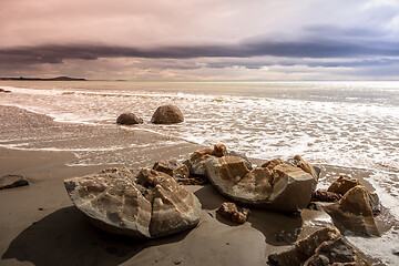 Image showing boulders at the beach of Moeraki New Zealand