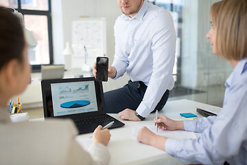 Image showing business team with smartphone working at office