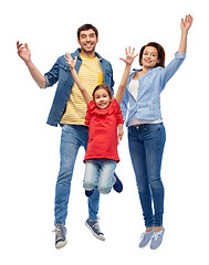 Image showing happy family jumping over white background